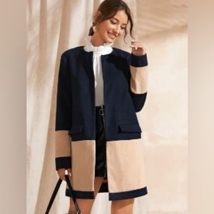 Colorblock Open Front Overcoat